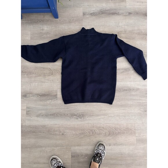 Vtg 80s Liz Claiborne Navy Merino Wool Tyrolean Cross Stitch Film Art Sweater SP - Picture 6 of 12